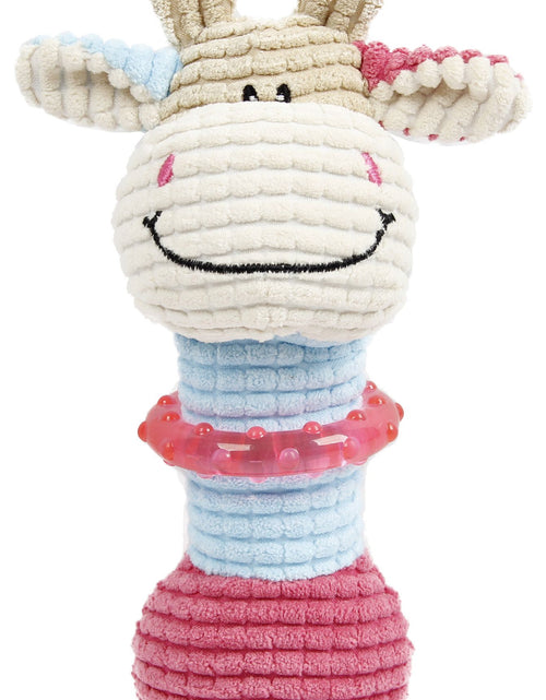 Load image into Gallery viewer, Pet Life ® 'Giraffe-Cow' Plush Squeaking and Rubber Teething Newborn Puppy Dog Toy
