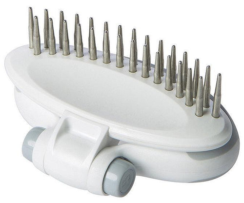 Load image into Gallery viewer, Pet Life ® 'Gyrater' Swivel Travel Dual-Rowed Grooming Undercoat Pet Rake
