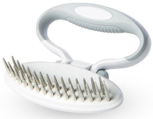 Load image into Gallery viewer, Pet Life ® 'Gyrater' Swivel Travel Dual-Rowed Grooming Undercoat Pet Rake
