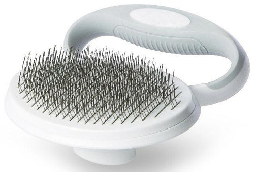 Load image into Gallery viewer, Pet Life ® 'Gyrater' Travel Self-Cleaning Swivel Grooming Slicker Pet Brush
