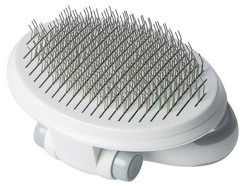 Load image into Gallery viewer, Pet Life ® 'Gyrater' Travel Self-Cleaning Swivel Grooming Slicker Pet Brush
