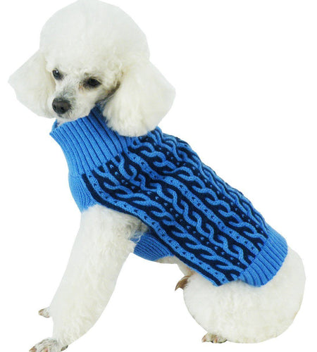 Pet Life ® 'Harmonious' Dual Color Weaved Heavy Cable Knitted Fashion Designer Dog Sweater