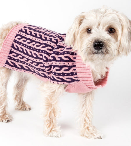 Pet Life ® 'Harmonious' Dual Color Weaved Heavy Cable Knitted Fashion Designer Dog Sweater