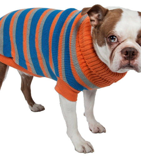 Pet Life ® Heavy Cable Knitted Striped Fashion Designer Polo Dog Sweater