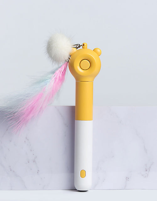Load image into Gallery viewer, Pet Life ® 'KITIQUE" 3-in-1 Retractable and Extendable Feathered and Laser Wand Kitty Cat Teaser
