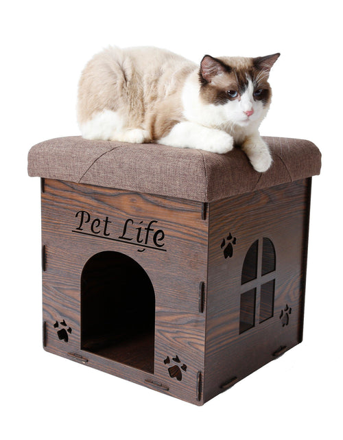 Load image into Gallery viewer, Pet Life ® 'Kitty Kallapse' Collapsible Folding Kitty Cat House Tree Bed Ottoman Bench Furniture
