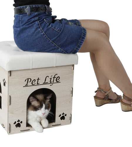 Pet Life ® 'Kitty Kallapse' Collapsible Folding Kitty Cat House Tree Bed Ottoman Bench Furniture