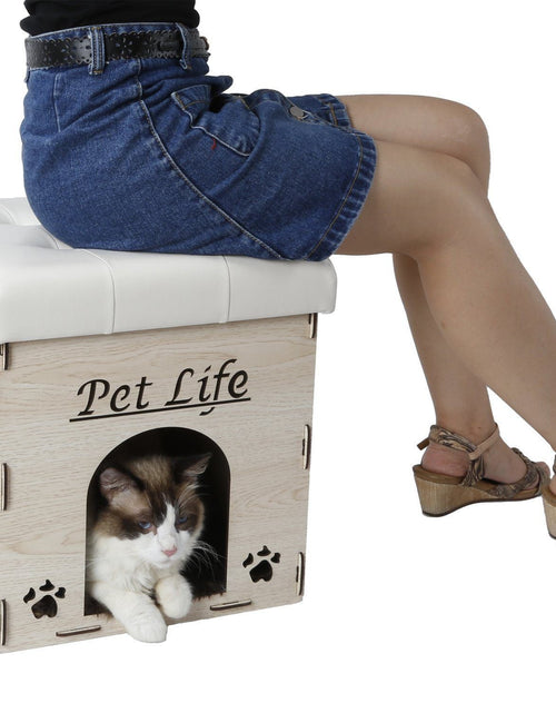 Load image into Gallery viewer, Pet Life ® 'Kitty Kallapse' Collapsible Folding Kitty Cat House Tree Bed Ottoman Bench Furniture
