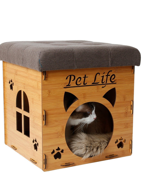 Load image into Gallery viewer, Pet Life ® 'Kitty Kallapse' Collapsible Folding Kitty Cat House Tree Bed Ottoman Bench Furniture
