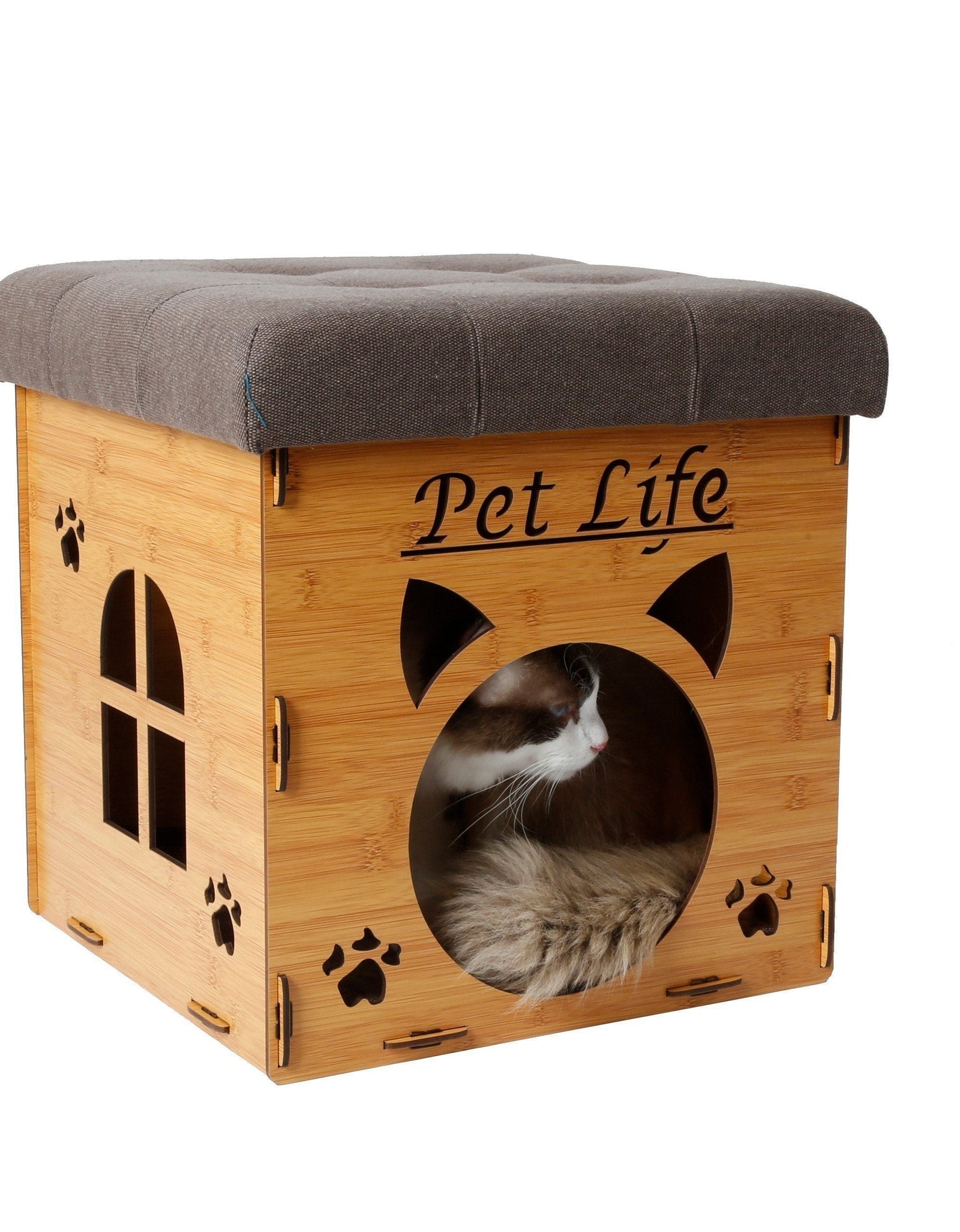 Pet Life ® 'Kitty Kallapse' Collapsible Folding Kitty Cat House Tree Bed Ottoman Bench Furniture
