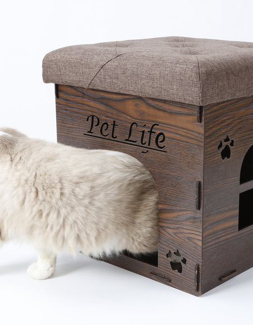 Load image into Gallery viewer, Pet Life ® 'Kitty Kallapse' Collapsible Folding Kitty Cat House Tree Bed Ottoman Bench Furniture
