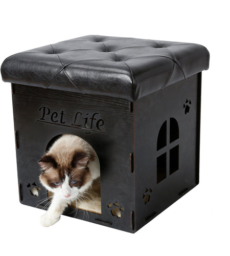 Pet Life ® 'Kitty Kallapse' Collapsible Folding Kitty Cat House Tree Bed Ottoman Bench Furniture