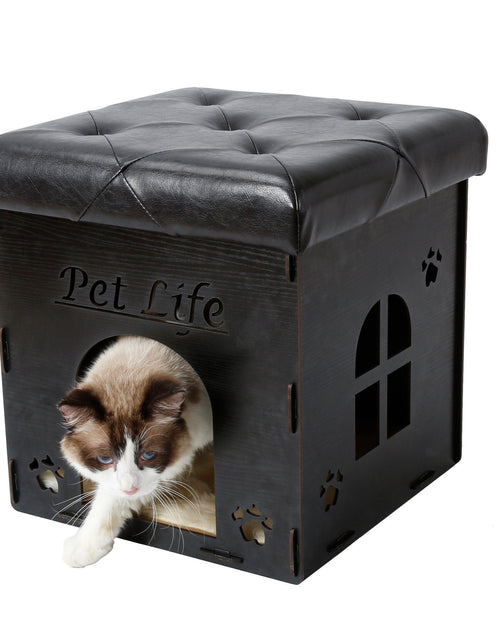 Load image into Gallery viewer, Pet Life ® 'Kitty Kallapse' Collapsible Folding Kitty Cat House Tree Bed Ottoman Bench Furniture
