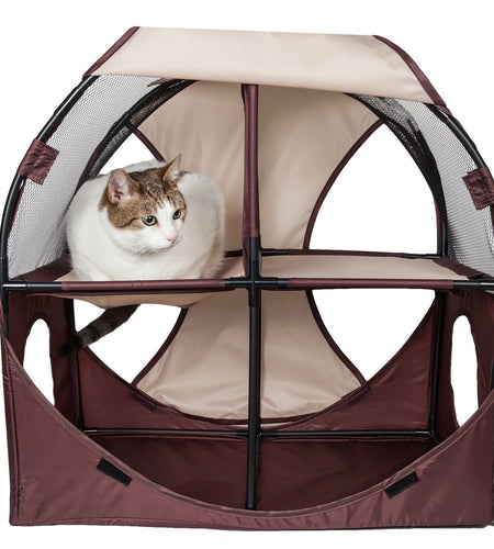 Pet Life ® 'Kitty-Play' Collapsible Travel Interactive Kitty Cat Tree Maze House Lounger Tunnel Lounge