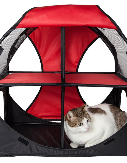 Load image into Gallery viewer, Pet Life ® 'Kitty-Play' Collapsible Travel Interactive Kitty Cat Tree Maze House Lounger Tunnel Lounge
