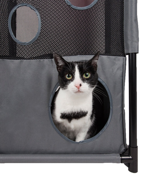 Load image into Gallery viewer, Pet Life ® 'Kitty-Square' Collapsible Travel Interactive Kitty Cat Tree Maze House Lounger Tunnel Lounge
