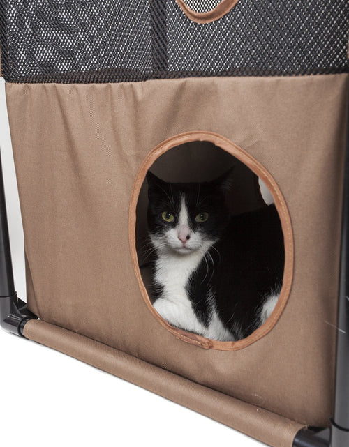 Load image into Gallery viewer, Pet Life ® 'Kitty-Square' Collapsible Travel Interactive Kitty Cat Tree Maze House Lounger Tunnel Lounge
