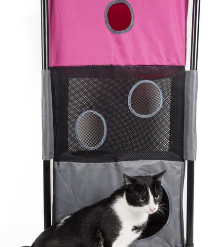Pet Life ® 'Kitty-Square' Collapsible Travel Interactive Kitty Cat Tree Maze House Lounger Tunnel Lounge