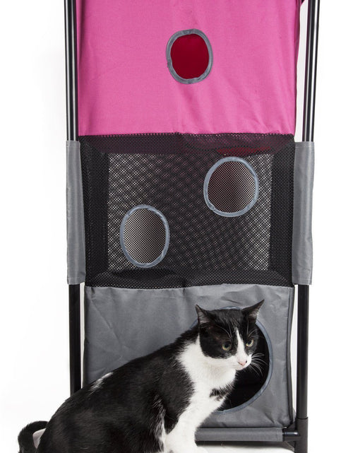 Load image into Gallery viewer, Pet Life ® 'Kitty-Square' Collapsible Travel Interactive Kitty Cat Tree Maze House Lounger Tunnel Lounge
