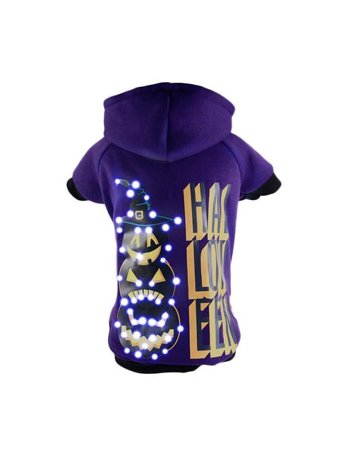 Load image into Gallery viewer, Pet Life ® LED Lighting Halloween Happy Snowman Hooded Dog Costume Sweater w/ Included Batteries

