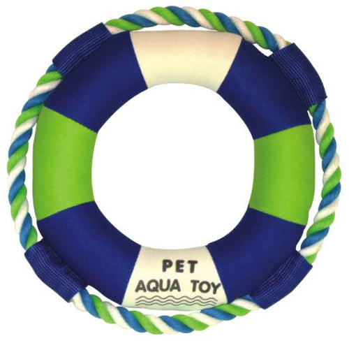 Load image into Gallery viewer, Pet Life ® 'Life Raver' Rounded Squeaking and Jute Rope Floating Dog Toy
