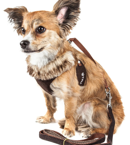 Pet Life ® Luxe 'Furracious' 2-In-1 Adjustable Dog Harness and Leash with Detachable Fur Collar