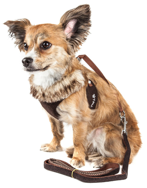 Load image into Gallery viewer, Pet Life ® Luxe 'Furracious' 2-In-1 Adjustable Dog Harness and Leash with Detachable Fur Collar
