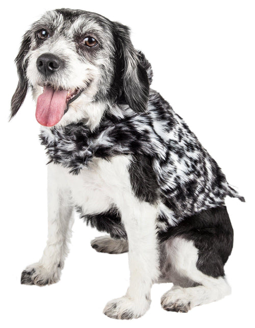 Load image into Gallery viewer, Pet Life ®  Luxe 'Paw Dropping' Designer Gray-Scale Tiger Pattern Mink Fur Dog Coat
