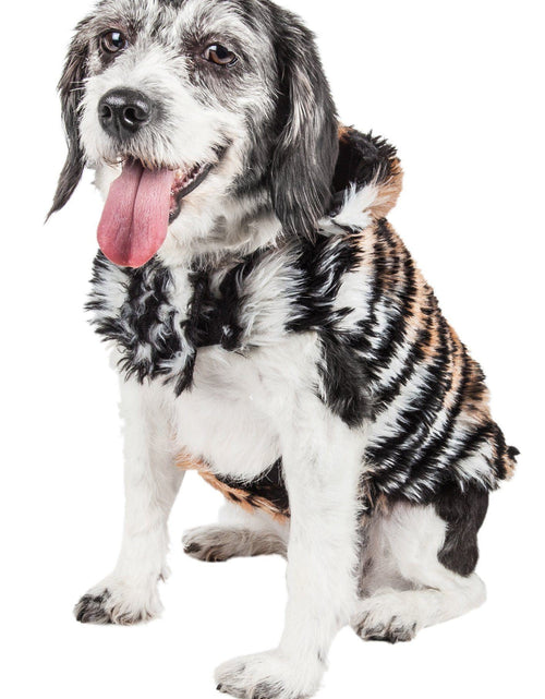 Load image into Gallery viewer, Pet Life ®  Luxe 'Tigerbone' Tiger-Patterned Mink Fashion Fur Dog Jacket
