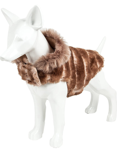 Load image into Gallery viewer, Pet Life ® Luxe 'Tira-Poochoo' Tiramisu Patterned Mink Fur Designer Dog Jacket
