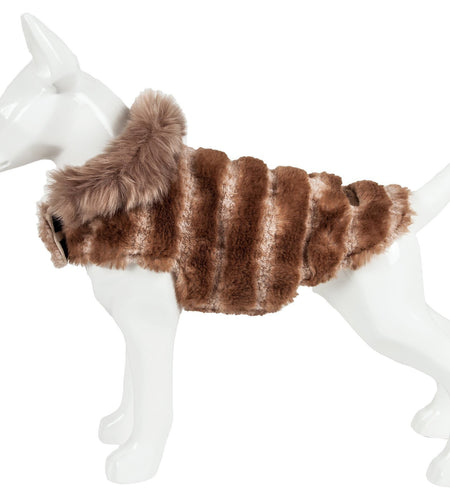 Pet Life ® Luxe 'Tira-Poochoo' Tiramisu Patterned Mink Fur Designer Dog Jacket