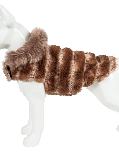 Load image into Gallery viewer, Pet Life ® Luxe 'Tira-Poochoo' Tiramisu Patterned Mink Fur Designer Dog Jacket
