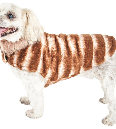 Pet Life ® Luxe 'Tira-Poochoo' Tiramisu Patterned Mink Fur Designer Dog Jacket
