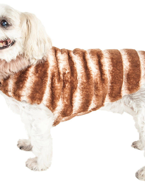 Load image into Gallery viewer, Pet Life ® Luxe 'Tira-Poochoo' Tiramisu Patterned Mink Fur Designer Dog Jacket
