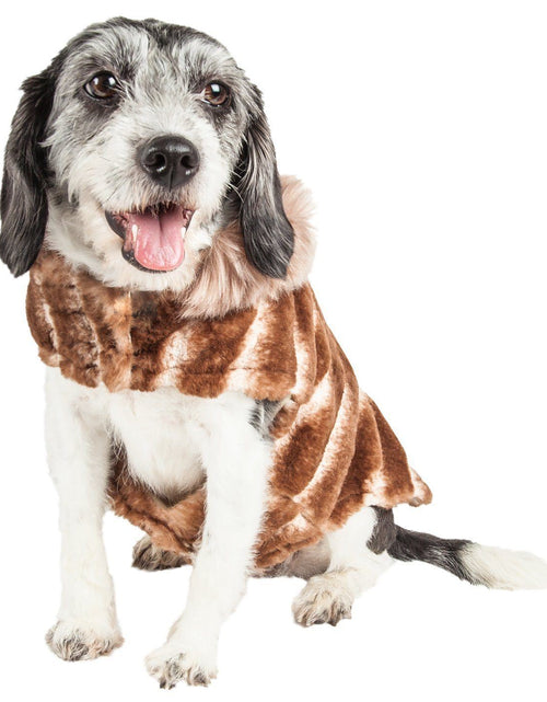 Load image into Gallery viewer, Pet Life ® Luxe 'Tira-Poochoo' Tiramisu Patterned Mink Fur Designer Dog Jacket
