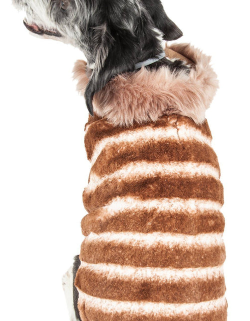Load image into Gallery viewer, Pet Life ® Luxe 'Tira-Poochoo' Tiramisu Patterned Mink Fur Designer Dog Jacket
