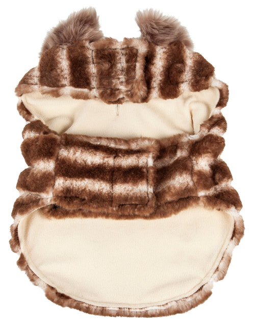 Load image into Gallery viewer, Pet Life ® Luxe 'Tira-Poochoo' Tiramisu Patterned Mink Fur Designer Dog Jacket

