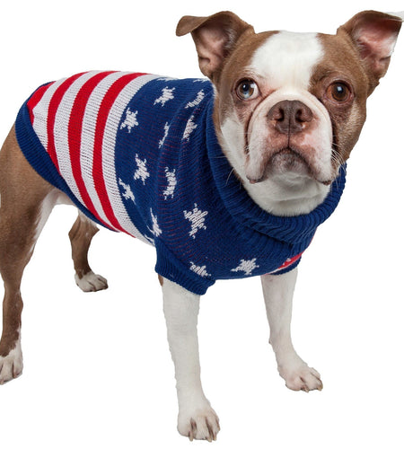Pet Life ® 'Patriot Independence Star' Heavy Knitted Fashion Ribbed Turtle Neck Dog Sweater