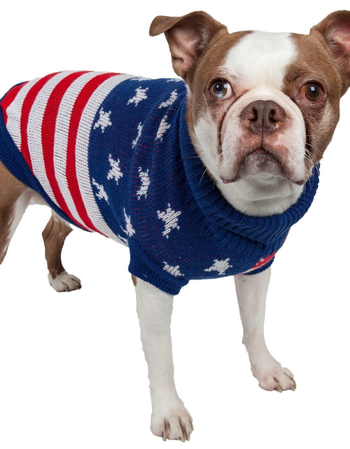 Load image into Gallery viewer, Pet Life ® 'Patriot Independence Star' Heavy Knitted Fashion Ribbed Turtle Neck Dog Sweater
