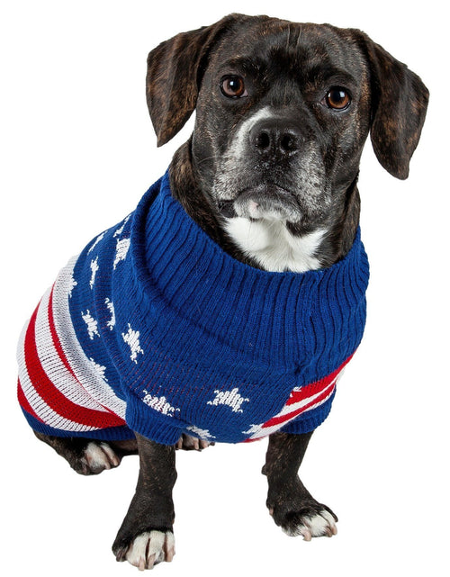Load image into Gallery viewer, Pet Life ® 'Patriot Independence Star' Heavy Knitted Fashion Ribbed Turtle Neck Dog Sweater
