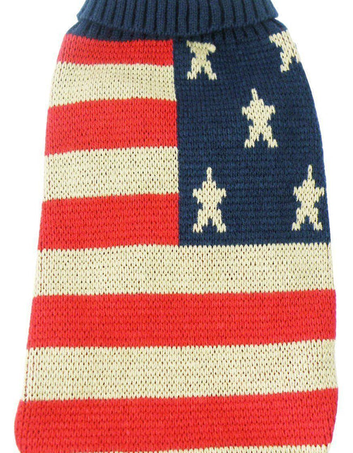Load image into Gallery viewer, Pet Life ® 'Patriot Independence Star' Heavy Knitted Fashion Ribbed Turtle Neck Dog Sweater
