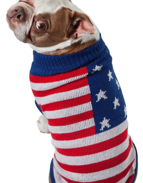 Load image into Gallery viewer, Pet Life ® 'Patriot Independence Star' Heavy Knitted Fashion Ribbed Turtle Neck Dog Sweater
