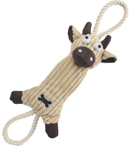 Pet Life ® 'Plush Cow' Natural Jute Rope and Squeak Tugging Plush Dog Toy