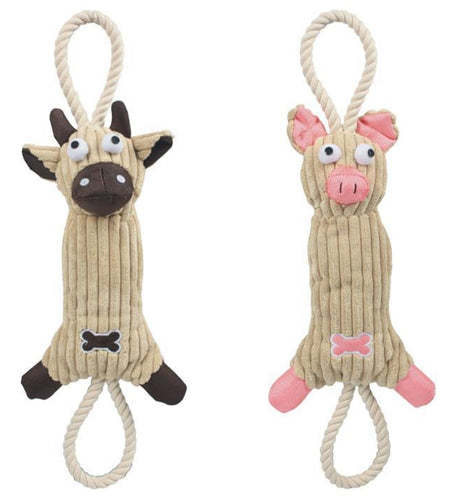Pet Life ® 'Plush Cow' Natural Jute Rope and Squeak Tugging Plush Dog Toy