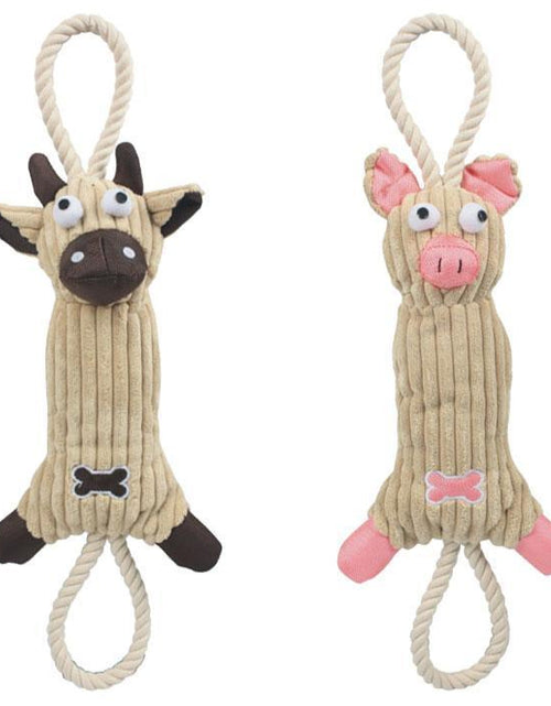 Load image into Gallery viewer, Pet Life ® 'Plush Cow' Natural Jute Rope and Squeak Tugging Plush Dog Toy
