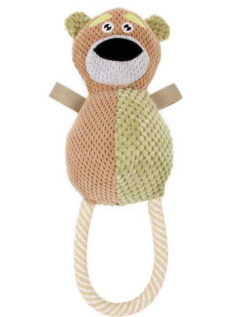 Load image into Gallery viewer, Pet Life ® 'Huggabear' Natural Jute Squeaking and Tug Plush Dog Toy
