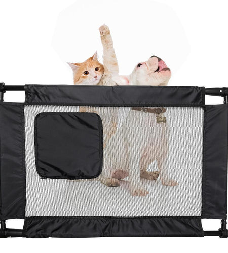 Pet Life ® 'Porta Gate' Anti-Drilling Nylon Mesh Collapsible Folding Travel Safety Pet Cat Dog Gate w/ Zippered Entrance