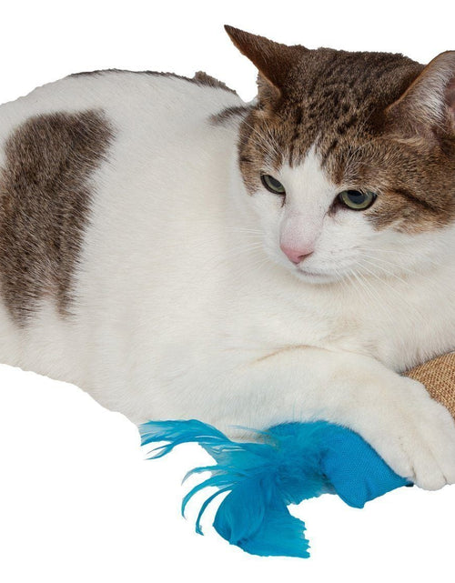 Load image into Gallery viewer, Pet Life ® 'Duffle Feathered' Squeak and Crinkle Teaser Plush Cat Toy
