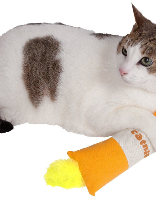 Load image into Gallery viewer, Pet Life ® 'Duffle Feathered' Squeak and Crinkle Teaser Plush Cat Toy

