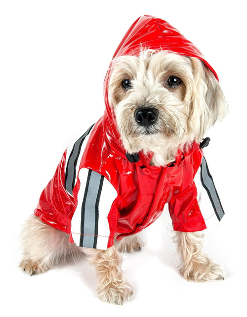 Load image into Gallery viewer, Pet Life ® 'Reflecta-Glow' Reflective Waterproof Adjustable Dog Raincoat Jacket w/ Removable Hood
